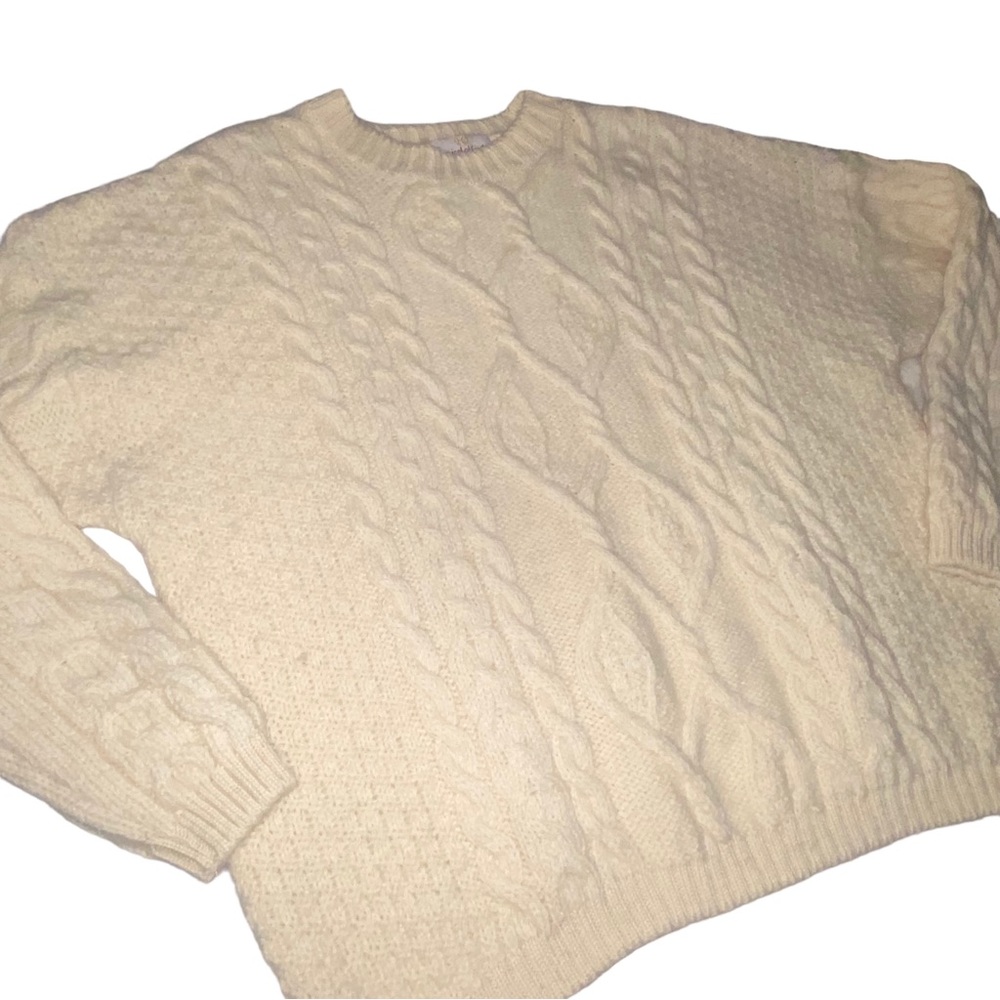 Vintage Scottish Wool Ivory Cable Knit Fisherman’s Sweater Macnicol of Scotland